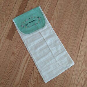 Vintage Embroidered Spoon Holder Cottagecore Handmade Silverware Storage Holder